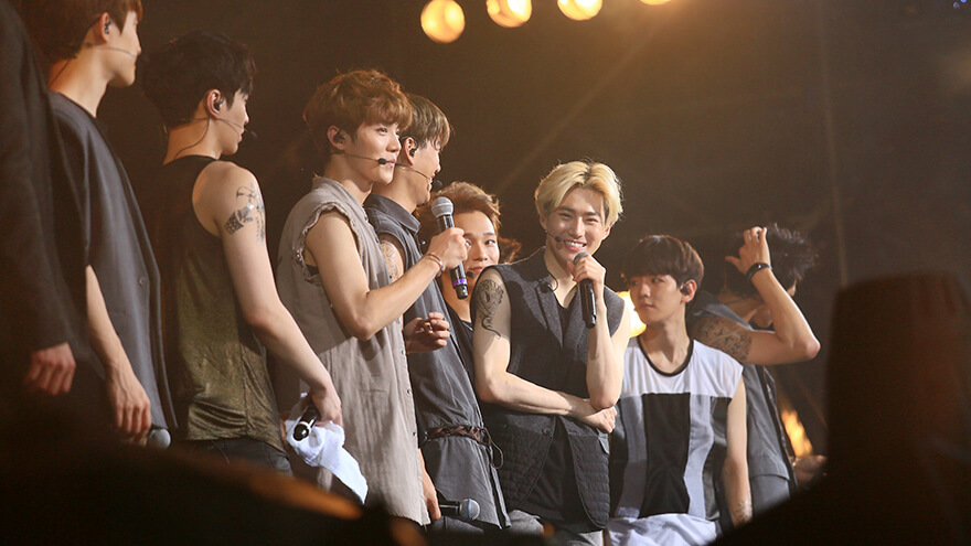 EXO members on stage during their event EXO From Exoplanet: The Lost Planet